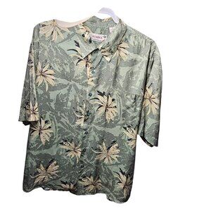 Tropical Green Floral Short Sleeve Button-Up Shirt XL By Summa 70% Silk 30% Nylo